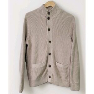 J.Crew Men's Cotton Cardigan Sweater Button Front Pockets Beige Medium